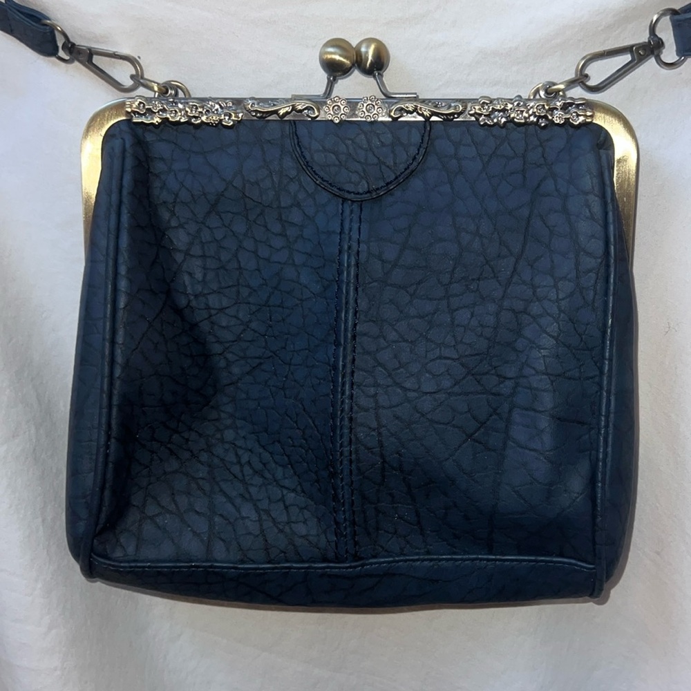 Blue Faux Leather Clasp Purse
